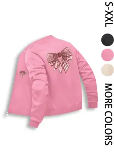 Women's Bow Print Jacket, Fashionable Casual Outerwear, Durable Multifunctional Design, Suitable for All Seasons