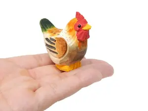 Brown Hen Miniature Wood Chicken Bird Art Statue Mini Carved Ornament Figurine Small Farm Animals Collectible