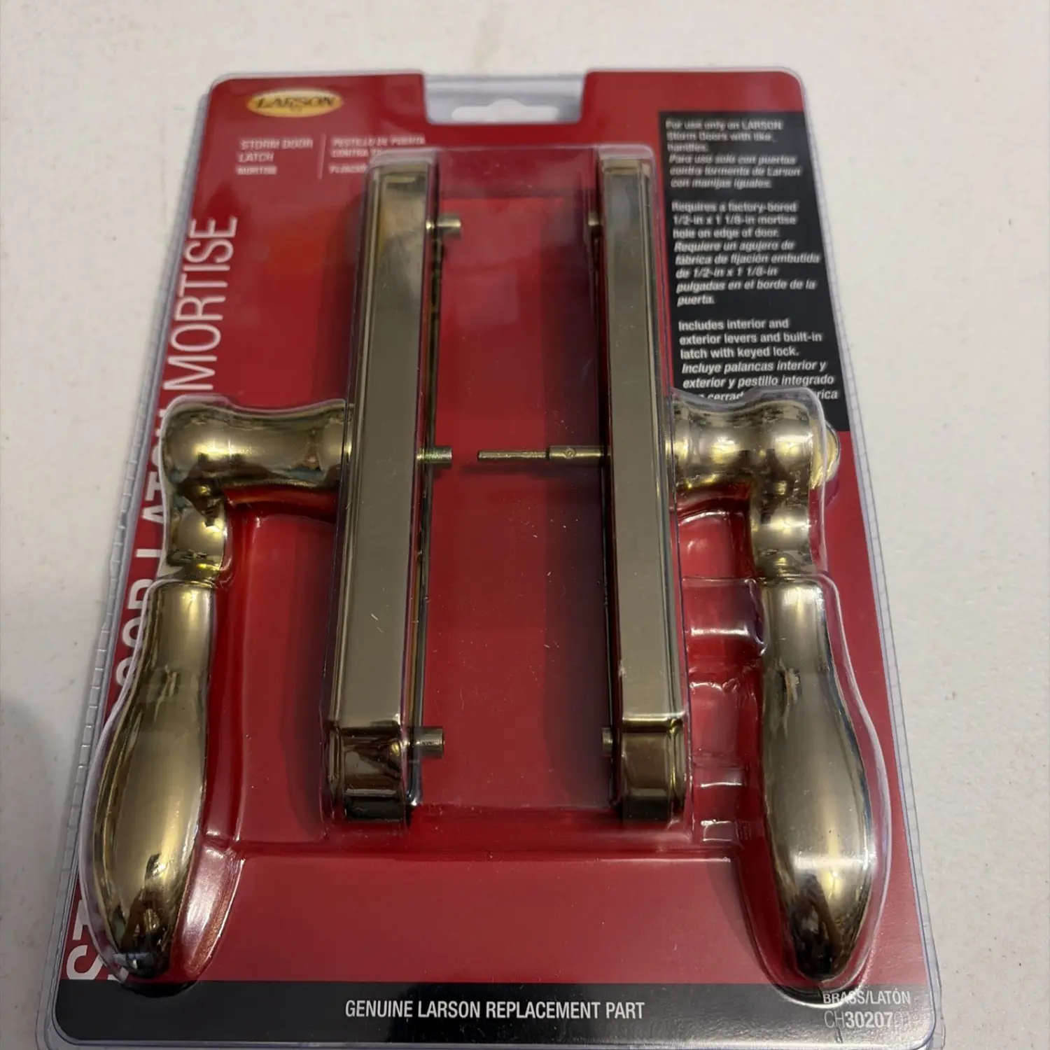 Larson Storm Door Latch Mortise Handle Set -  Brass - CH 30207 01 - NEW