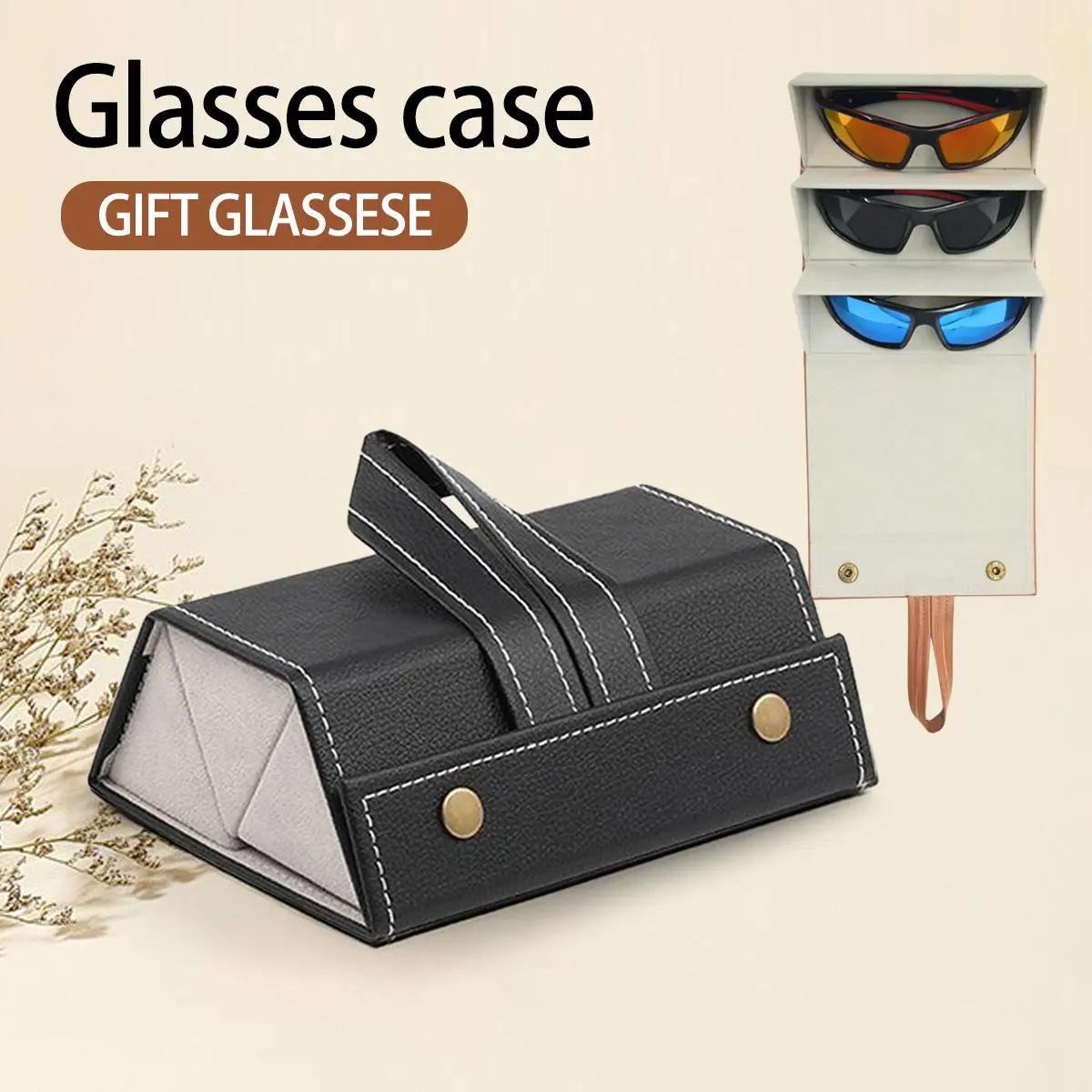 Portable Glasses Storage Device 3 Slots PU Leather Case with 3 Pairs of Sunglasses Included Foldable Travel Sunglasses Box Gift Glasses Case Lens Cover Lens Protective Lens Protector