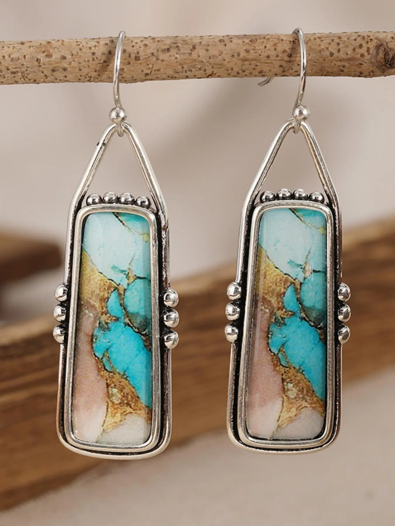 Turquoise Texture Dangle Earrings, Dangly Earrings, Boho Style Jewelry for Women, Trendy All-match & Exquisite Jewelry for Birthday Gift, Trendy Jewellery Accessories, Jewelry Design