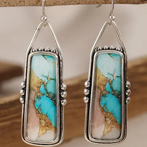 Turquoise Texture Dangle Earrings, Earrings Dangling, Boho Style Jewelry for Women, Trendy All-match & Exquisite Jewelry for Birthday Gift, Trendy Jewellery Accessories, Jewelry Design