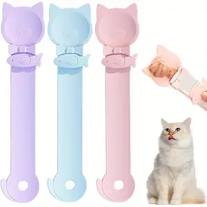 Cat Head Design Food Dispenser Feeder Spoon, 3 CountLong Handle Licking Food Feeding Spoon, Cat FoodFeeding Supplies for Daily Use