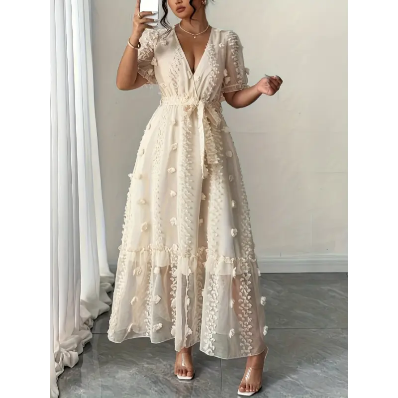 slim fit dress slacks DRESS THE POPULATION Nude Underlay Black 3D Floral Lace Appliqué Overl –  The Thrifty Hippy main image 1