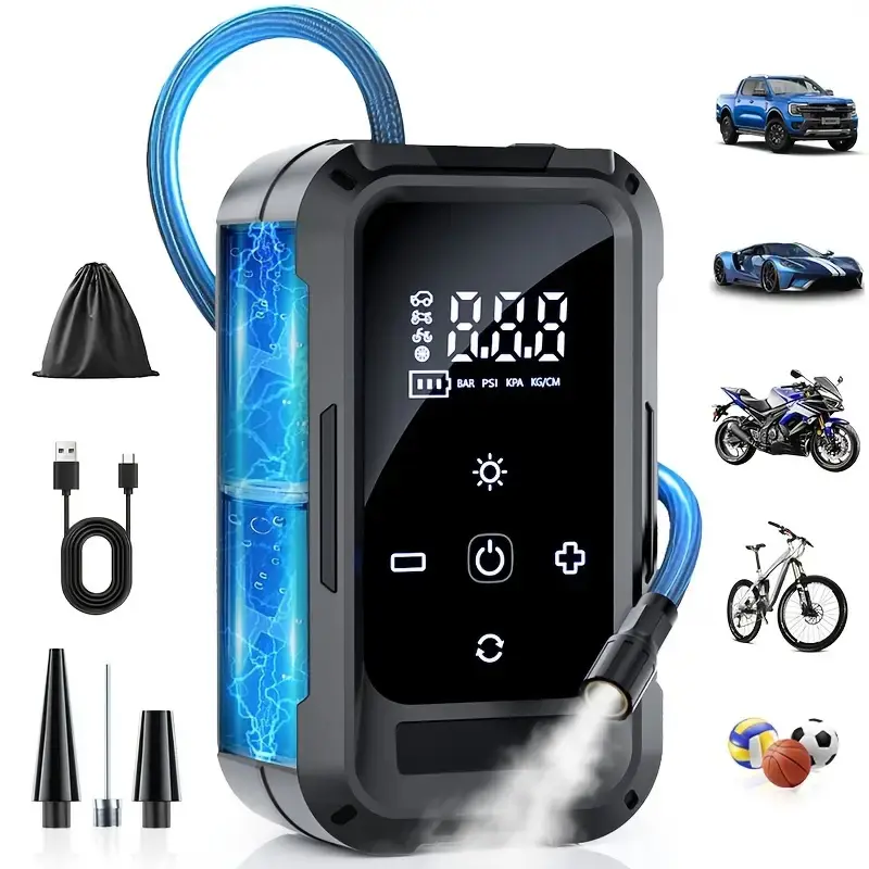 Tire Inflator Portable Air Compressor, 150PSI Air Pump for Car Tires with LED Light, Cordless Tire Pump with Digital Pressure Gauge, Tire Inflator for Car, Bike, Motorcycle, Ball