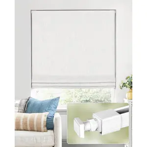 No Tools No Drill Cordless Roman Shades for Indoor Windows 100% Blackout, for Window Size 34" W * 64" H White