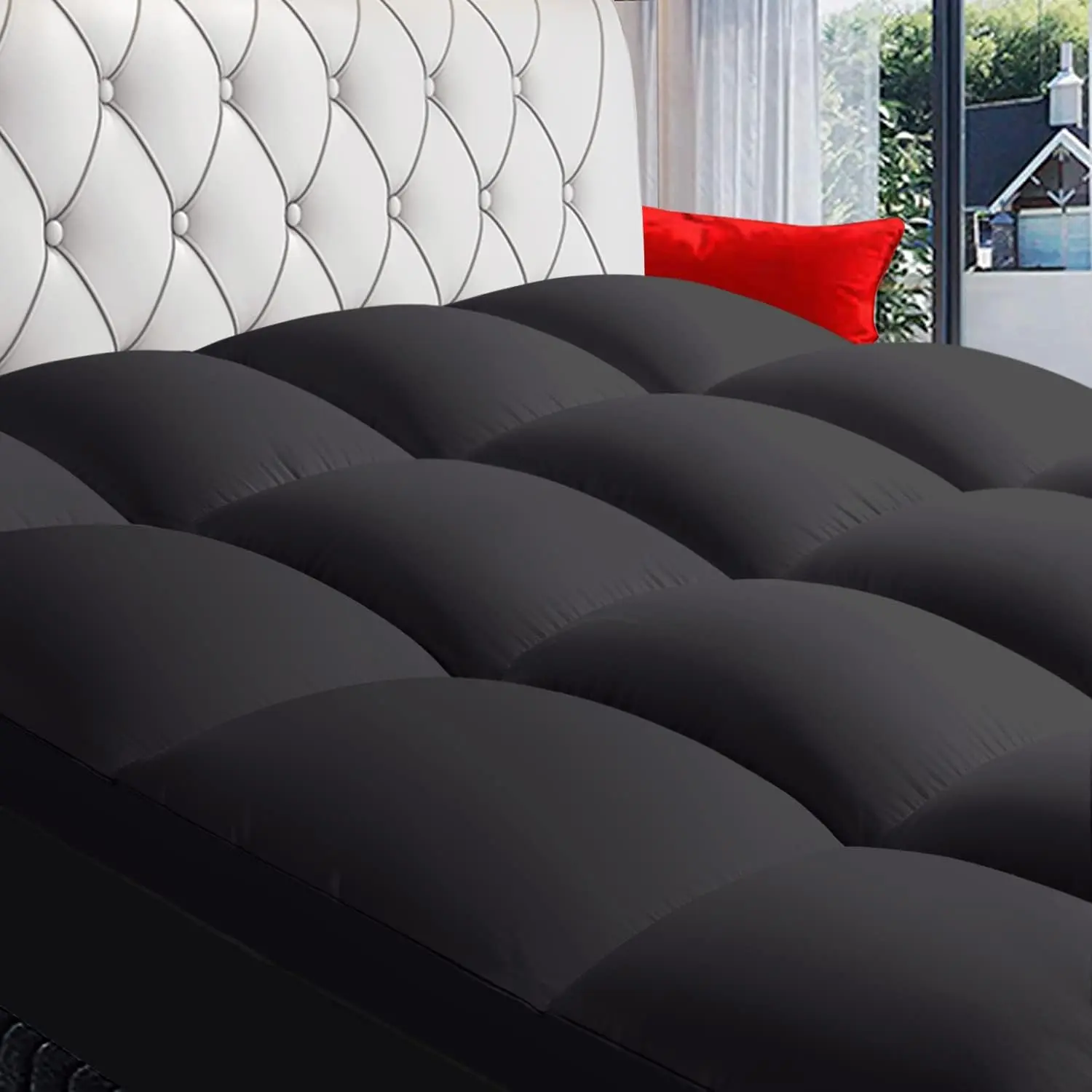Luxury Extra Thick Mattress Topper, Overfilled Pillow Top Cooling Pad, Quilted Cover for Back Pain Relief, Breathable Protector for Night Sweats