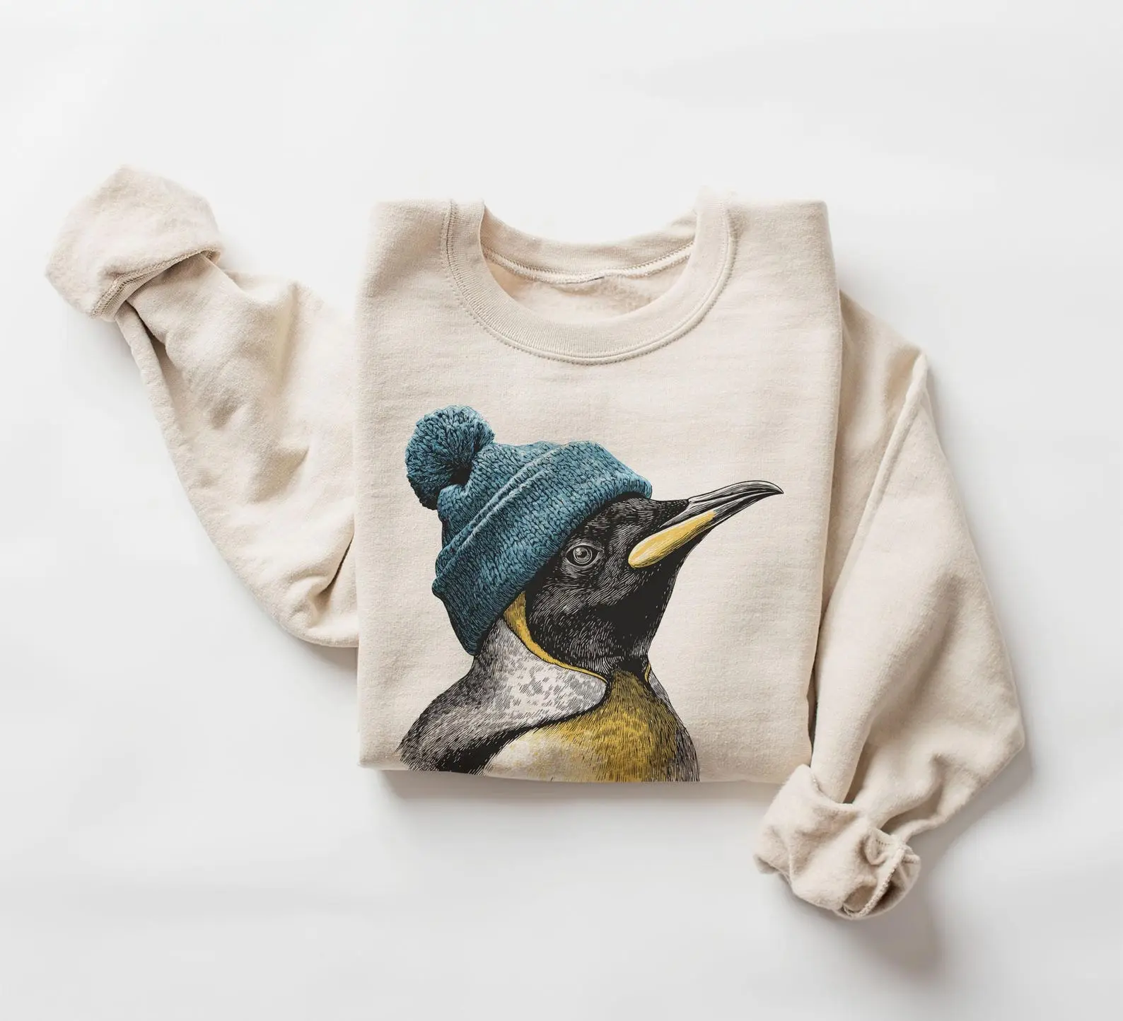 Retro Emperor Penguin Wearing Beanie Vintage Antarctic Birdwatching Unisex Sweatshirt