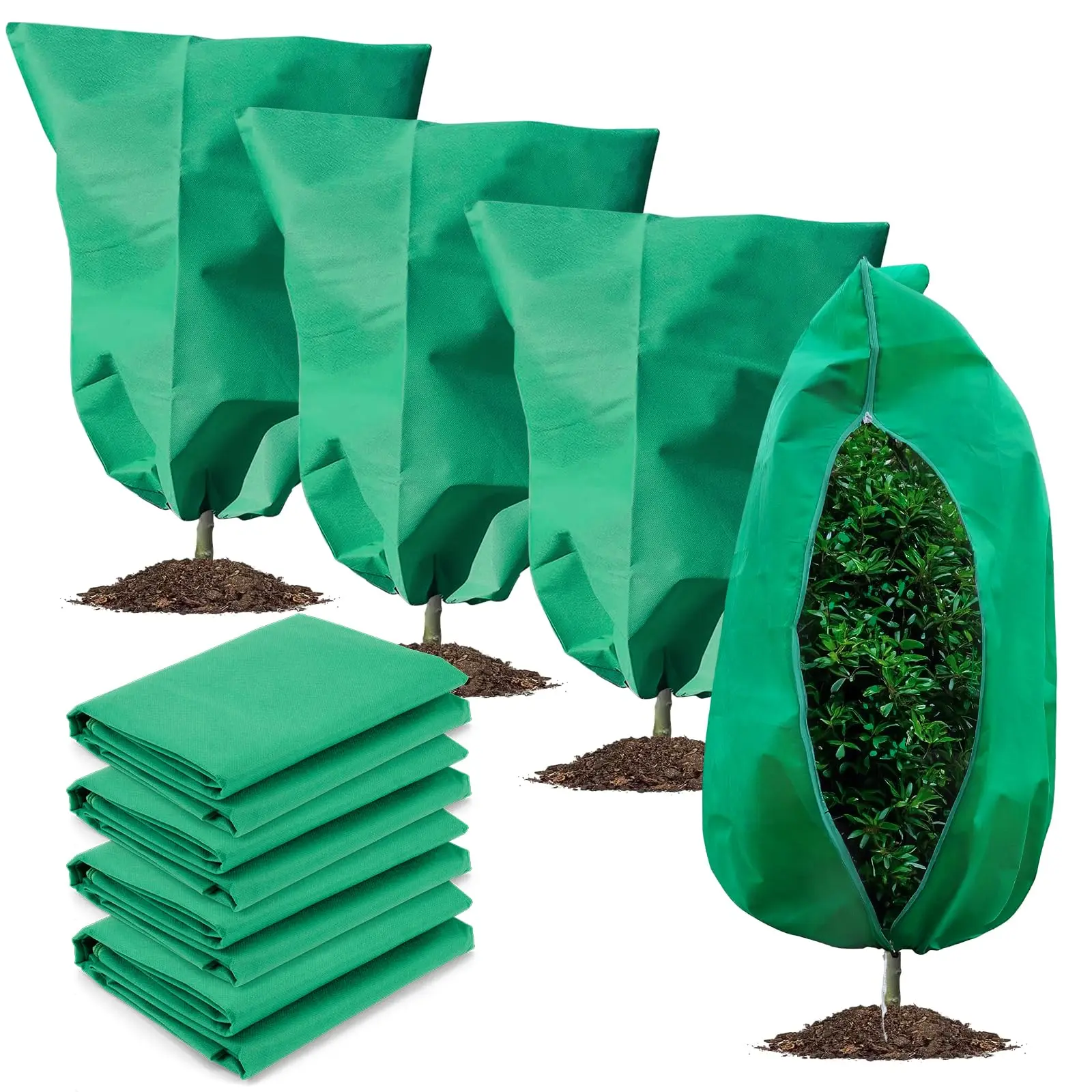 Classic Frost Protection Covers (4-Pack), Large 31.5"x47.3" Drawstring & Zipper Bags, Easy-to-Use for Outdoor Plants, Shrubs, Trees, Potted Greenery in Winter