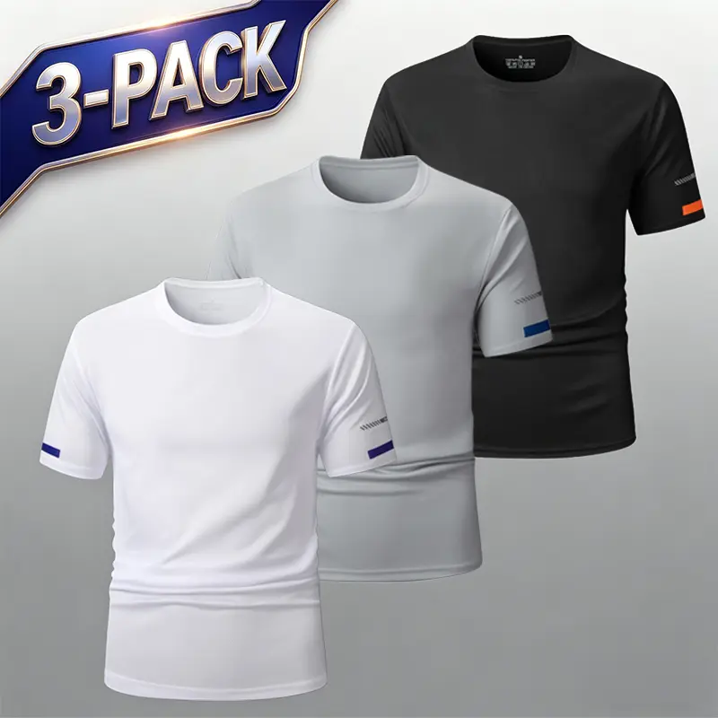 3-Pack Men's Quick Dry Crew Neck T-Shirts, Casual Short Sleeve Sports Tops
