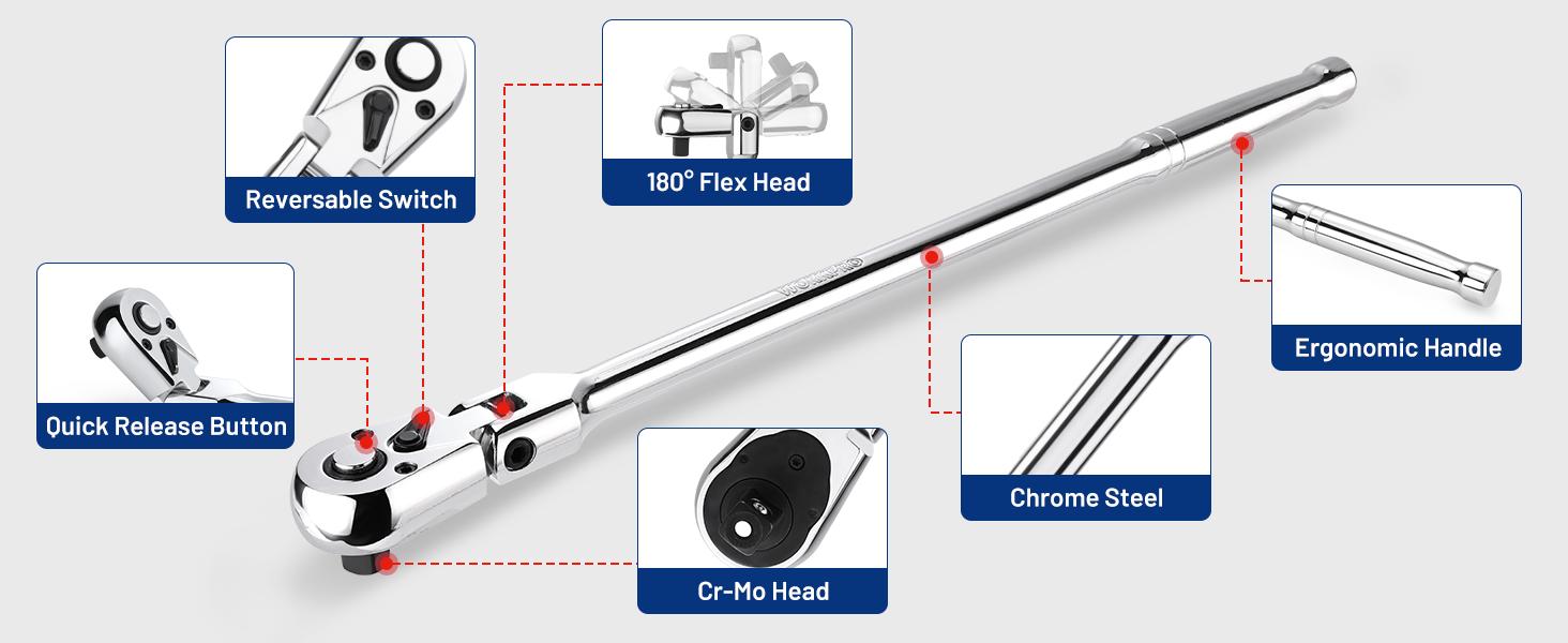 #SpringGlowUp WORKPRO 1/4 & 3/8 & 1/2 inch Drive Extra Long Flex Head Ratchet, 12 Inch Long CR-V Steel Ratchet Handle with Chromium Plating, CR-MO Head, Quick Release Reversible Design, 72-Tooth #SpringGlowUp WORKPRO 1/4 & 3/8 & 1/2 inch Drive Extra Long Flex Head Ratchet, 12 Inch Long CR-V Steel Ratchet Handle with Chromium Plating, CR-MO Head, Quick Release Reversible Design, 72-Tooth