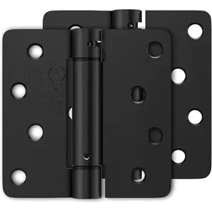 2 Pack 4 Inch Self Closing Door Hinges, Matte Black Spring Loaded Hinges with 1/4'' Radius Corners, Adjustable Tension for Garage Front Door, Fits Left & Right Hand Doors, UL Listed