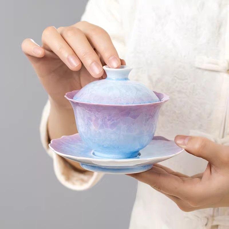 T17. Jingdezhen High-Temperature Yao Bian Gaiwan | Non-Scorching Handmade Crystal Glazed Tea Bowl