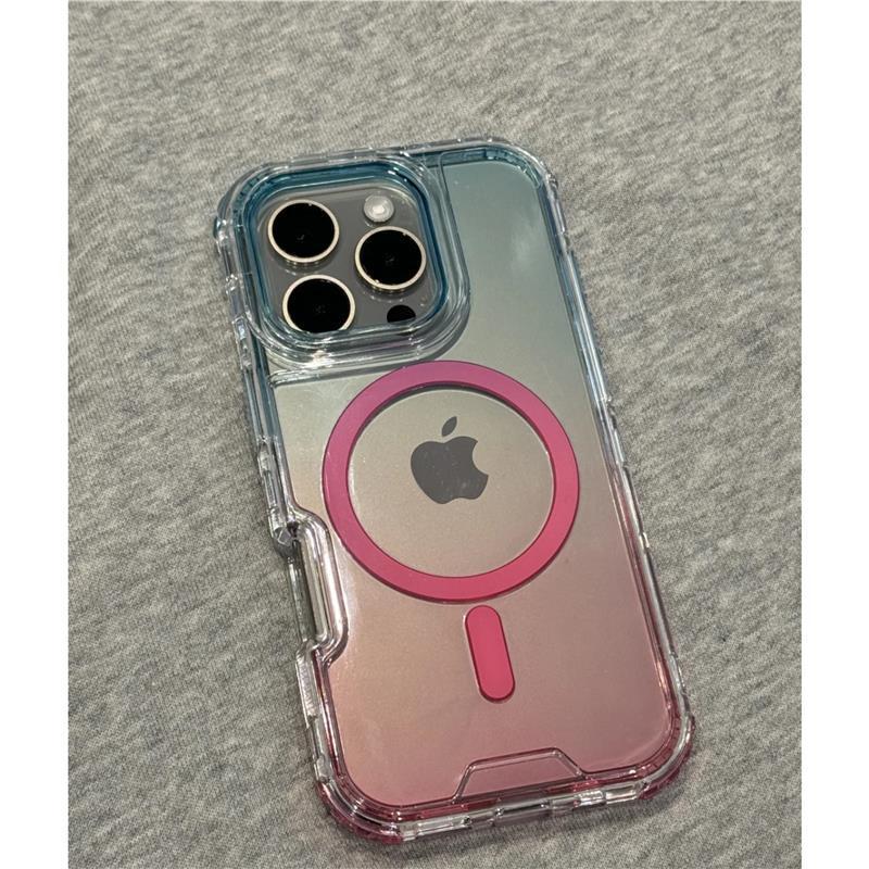 Niche Instagram-Style Blue-to-Pink Gradient Magnetic Case — Compatible with iPhone 16, 15 Pro Max, 14, and 13 — Drop-Resistant, Premium, Minimalist, and Transparent