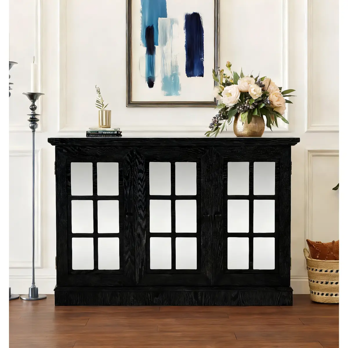 Black & White MDF Buffet Cabinet Sideboard - 44.96x15.55x28.94 in, Waterproof MDF, Adjustable Inner Shelf, Anti-Tip Safety, Simple Setup, 2/3 Door Options, Minimalist Decluttering, Small Room Ideas for Kitchen, Living Room, Classic Simple Living Room Furn