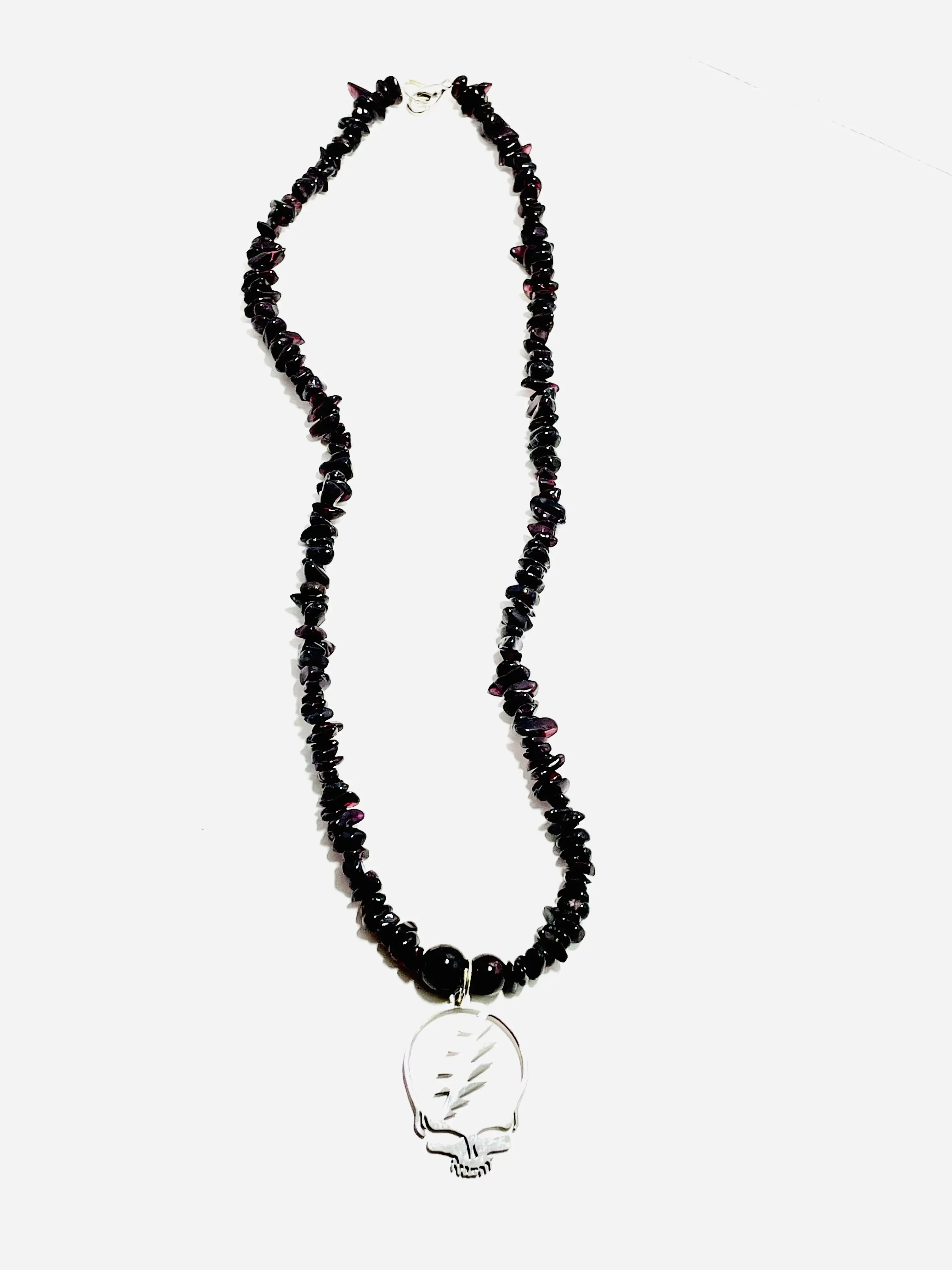 Stainless Steel & Garnet Grateful Dead Necklace – 20" | Mad Mellow