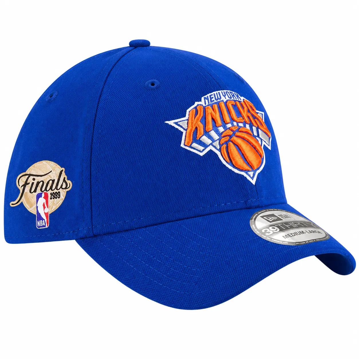 New Era NBA New York Knicks 39THIRTY Stretch Fit Cap, Official Licensed Curved Brim Baseball Hat, Embroidered Team Logo, Royal Blue