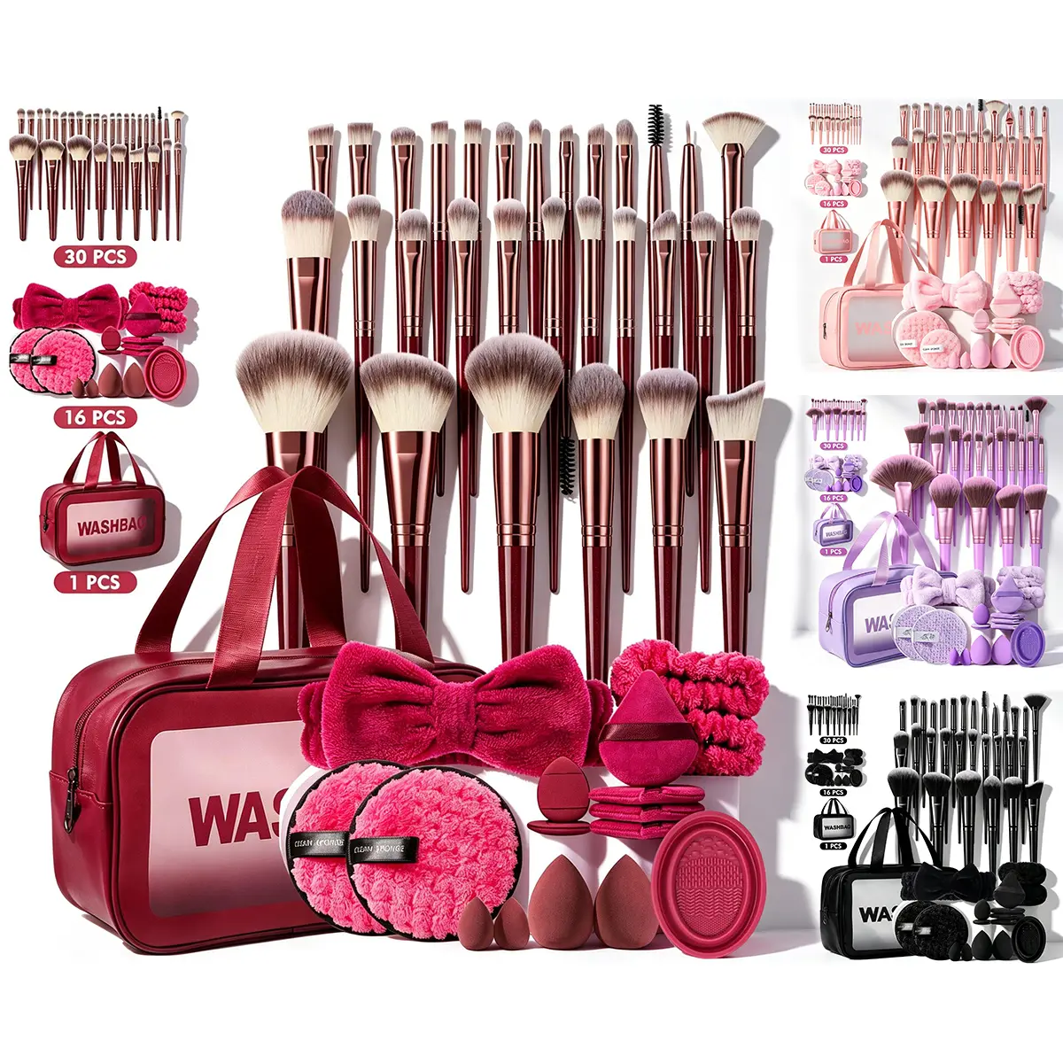 47Pcs All-In-1 Waterproof Makeup Tools Set - Makeup Brushes with Storage Bag, Beauty Sponges, Triangle & Mini Air Cushion Powder Puffs, Plush Hairband, Wristbands, Brush Cleaner - Compact Portable for Daily & Travel Use,sohochic