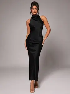 Women's Style Solid Color Black, Satin Date Mature Asymmetrical Asymmetric Twist Dress, Lace Dress, Satin Dress, Satin Dress, Blank Formal Dress, Suitable For Dates, Daily Outings, Christmas Parties, New Year Parties, New Years Eve Outfit, Formal Dress, N