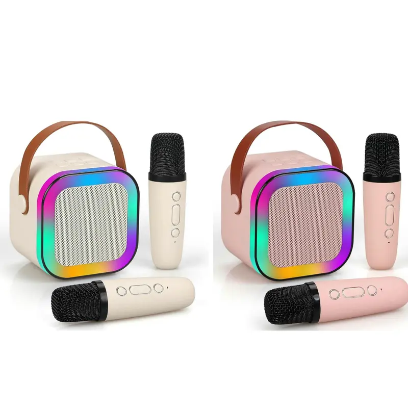 2PCS Portable Wireless Karaoke Speaker with 2 Wireless Mics, Adjustable Multifunction Durable HIFI Stereo Subwoofers, RGB LED Lights, Bluetooth Music KTV Sound System for Outdoor Sports, Travel Room Audio Accessory