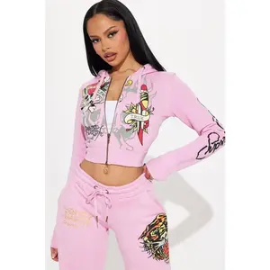 Ed Hardy Tiger Roar Zip Up Hoodie - Pink F