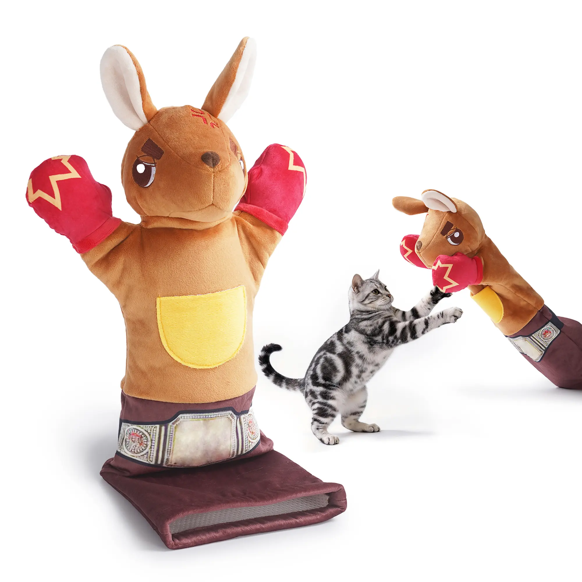 PURETOY Rumble Roo Cat Wrestling Toy, 22-Inch Kangaroo Puppet with 5 Catnip Pouches & Treat Pocket, Reinforced Protective Glove for Kicking & Kicks, Bonding Toy for Cats of All Ages