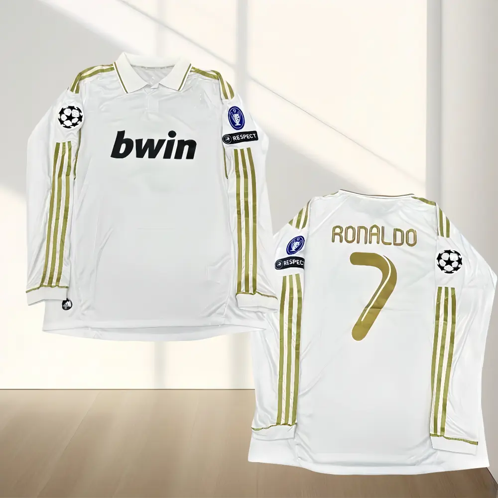 11/12 Home Ronaldo #7 Retro Fan Edition White Gold Trim Long-Sleeve Soccer Jersey