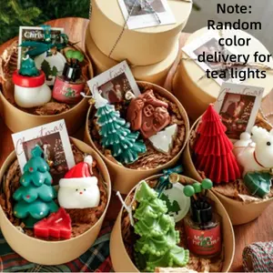 New Christmas Round Gift Box Scented Candles Made of Soy Wax, Santa Claus Boots Tree Design, Perfect Holiday Decorations for Home & Gifts, Gift Box Packaging