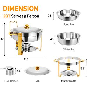 ROVSUN 2/4 Packs Gold Chafing Dishes for Buffet, 5QT Round Chafing Dish Buffet Set, Stainless Steel Chafers and Buffet Warmers Sets for Parties Weddings Catering