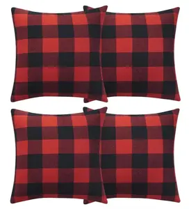 Christmas Pillow Covers 18x18 Set of 4, Red and Black Classic Buffalo Check Plaid Decorative Throw Pillow Covers, Farmhouse Square Pillow Case Cushion Pillowcase for Holiday Home Decor Sofa