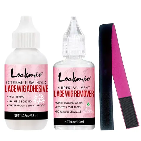 3pcs Lace Wig Glue & Remover Set Wig Installation Kit Adhesive Suitable for wigs and lace wigs, for bonding, fixing and edge finishing. The glue remover can remove residual wig glue and help take off wigs easily after wearing