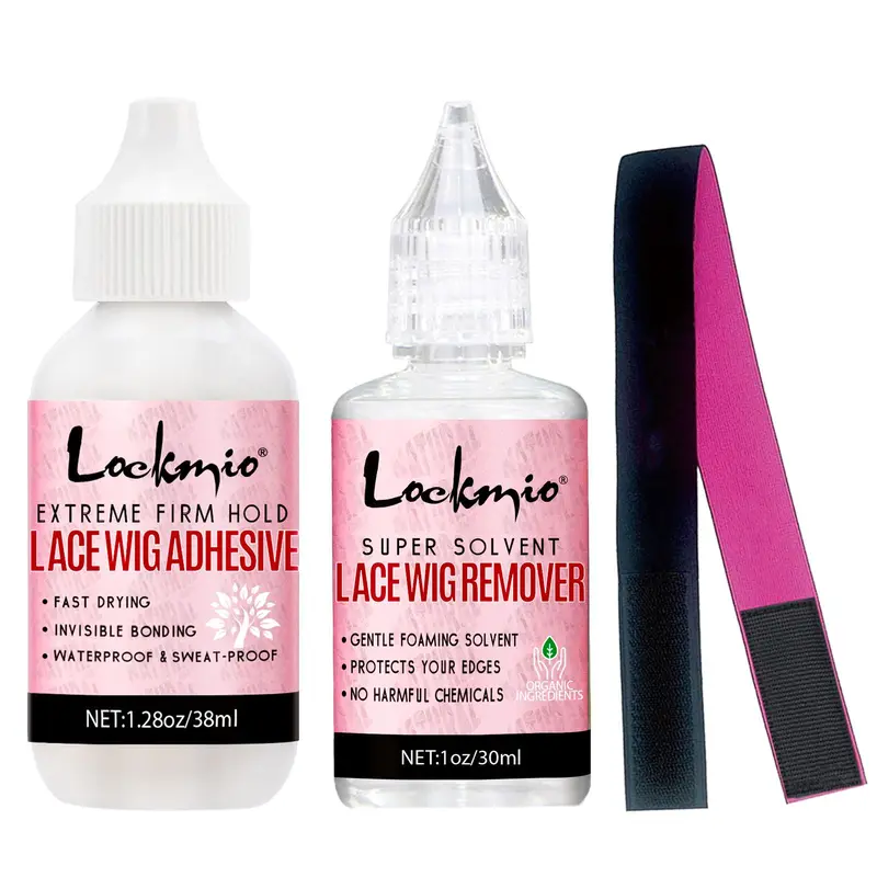 3pcs Lace Wig Glue & Remover Set Wig Installation Kit Adhesive Suitable for wigs and lace wigs, for bonding, fixing and edge finishing. The glue remover can remove residual wig glue and help take off wigs easily after wearing
