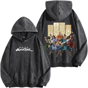 Avatar Team 5 Washed Hoodie, Aang Zuko Katara Toph Graphic Tee, Last Airbender Streetwear Shirt, Oversized Anime Fan Apparel