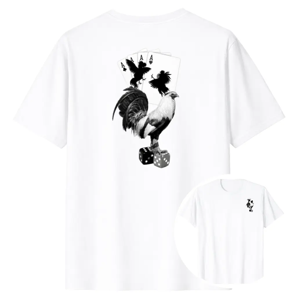Lucky Gamefowl Rooster Shirt, Rooster Poker Graphic Tee, Double Sided Unisex T-Shirt, Casino Dice Playing Cards Shirt, Vintage Rooster Graphic Gift for Men