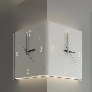 Double-Sided Illuminated Corner Silent Wall Clock
