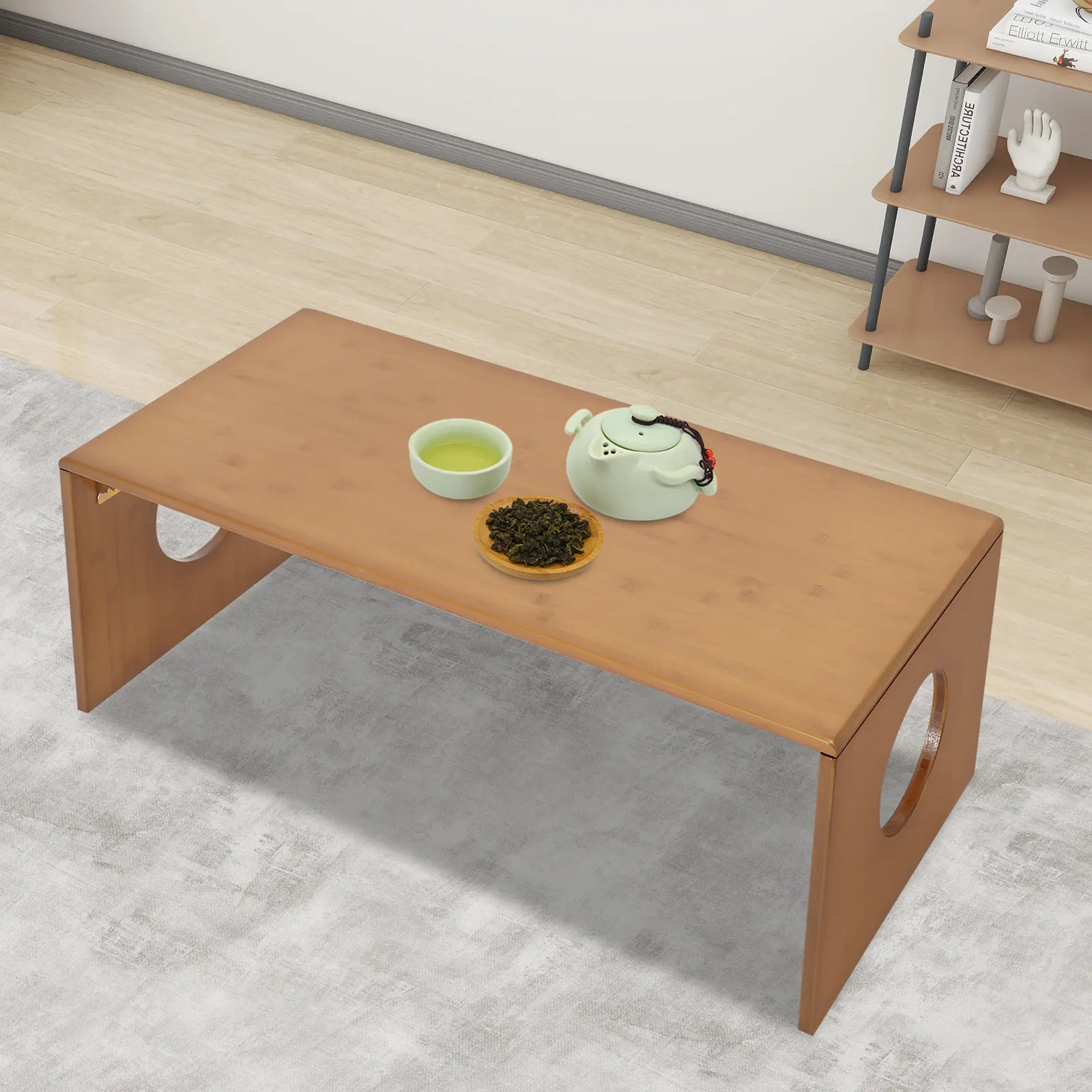 Foldable Rectangular Bamboo Coffee Table (80cm) - for Floor Bed, Outdoor Living Room Use