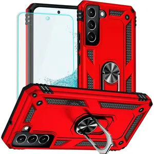 For Galaxy S22 Case: Samsung Galaxy S22 Case With HD Screen Protector - Military Grade Protective Cases With Ring(Red) Cover Cellphone
