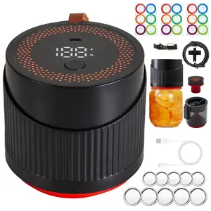 Electric Mason Jar Vacuum Sealer Kit for Wide Mouth & Regular Mouth Jars with 10 Lids 5 Small 5 Large Bags LED Display Rechargeable Compact Design for Canning Preserving