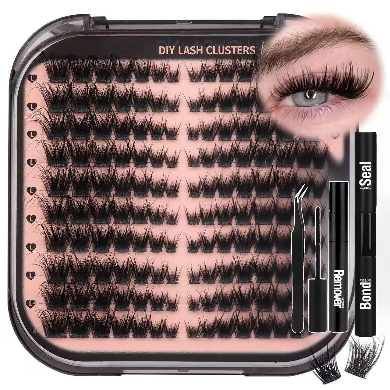 DIY Volume Lash Cluster Kit, 1 Set Individual Black False Eyelashes with Glue, Tweezers and Remover, Professional Eye Makeup Extension Tool for Women, Diy Lash Clusters, Eyelash Extensions