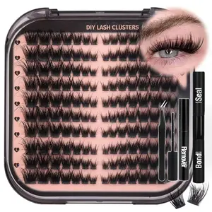 DIY Volume Lash Cluster Kit, 1 Set Individual Black False Eyelashes with Glue, Tweezers and Remover, Professional Eye Makeup Extension Tool for Women, Diy Lash Clusters