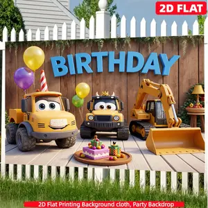 1pc，Construction vehicle themed birthday banner, made of polyester fabric, suitable for photography studio props, birthday parties, anniversaries, home décor, outdoor and indoor party decorations, and an ideal gift choice for boys.