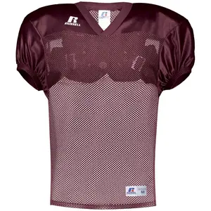 Russell Male Football Jersey - V-Neck Stock Practice Top, Breathable Polyester Mini Porthole Mesh Body, Dazzle Knit Sleeves, Maroon, Breathable Clothes, Football Jersey Style, 3XL
