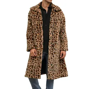 Mens Faux Fur Coat Winter Warm Long Sleeve Leopard/Zebra Print Long Jacket Open Front Overcoat Fabric Menswear