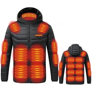 Heated Jacket for Men Women 21 Zones USB Charging Body Warmer Soft Puffer Coat Windproof High Neck Long Outdoor Casual Fashion Shell Blazer Breathable Cotton Black