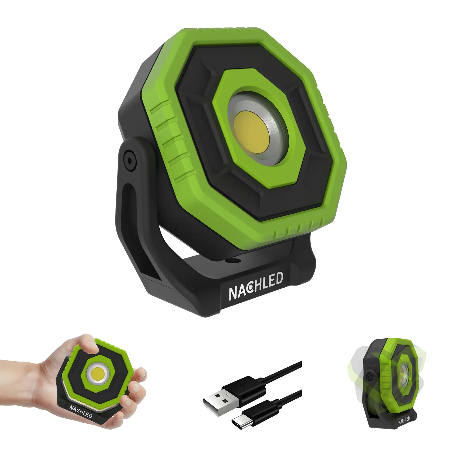 NACHLED High Lumen Flashlight, 800lm Rechargeable Outdoor Flash Light Battery Powered, USB Rechargeable Spotlight, Type-C 2600mAh Battery Portable Working Light with 360° Rotating Magnetic Stand, IP65 Waterproof for Car Repair, DIY Maintenance
