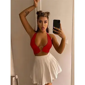 Women's Plain Metal Ring Bikini Top, Casual Sexy Sleeveless Spaghetti Strap Swim Top for Summer, Ladies Swimwear for Beach Holiday VacationGift