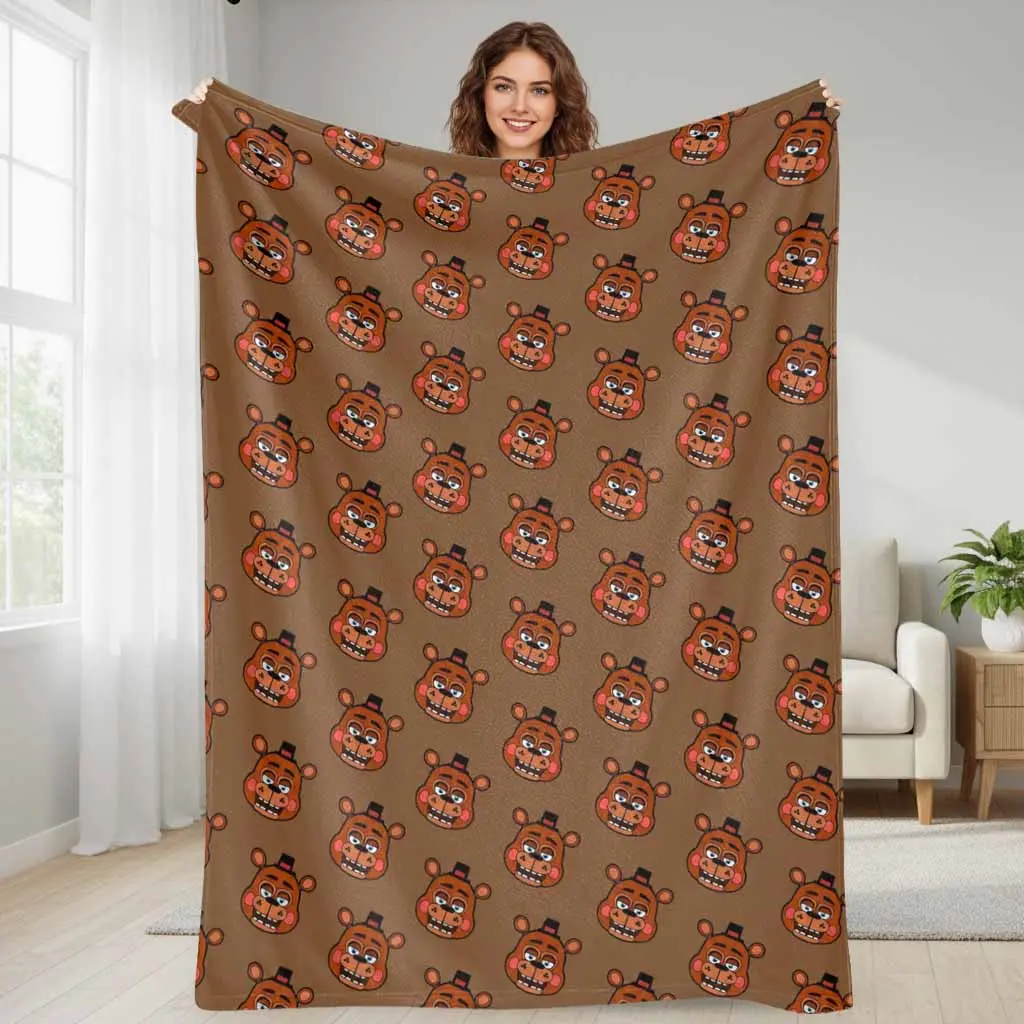 Horror Game Character Flannel Blanket Bear Mascot Print Lightweight Super Soft Cozy Breathable Fabric Perfect for Living Room Bedroom Sofa Couch Camping Travel Movie Night Birthday Gift