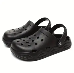 Solid Color Unisex Sandals - Black Unisex Footwear with Hole Design