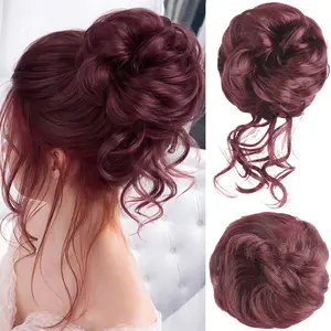 2PCS Messy Bun Hair Piece Wavy Synthetic Chignon Scrunchies for Instant Volume, Elastic Bun Ponytail Hair Extensions Thick Hairpieces for Women