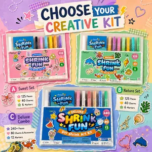 ANRIYA 240+ Pcs Deluxe Shrink Art Kit, DIY Shrink Plastic Craft Kit with 12 Dual-Ended Color Pens, 80 Pre-Cut Charms & Keychain Accessories, Creative Gift for Teens & Adults Ages 14+